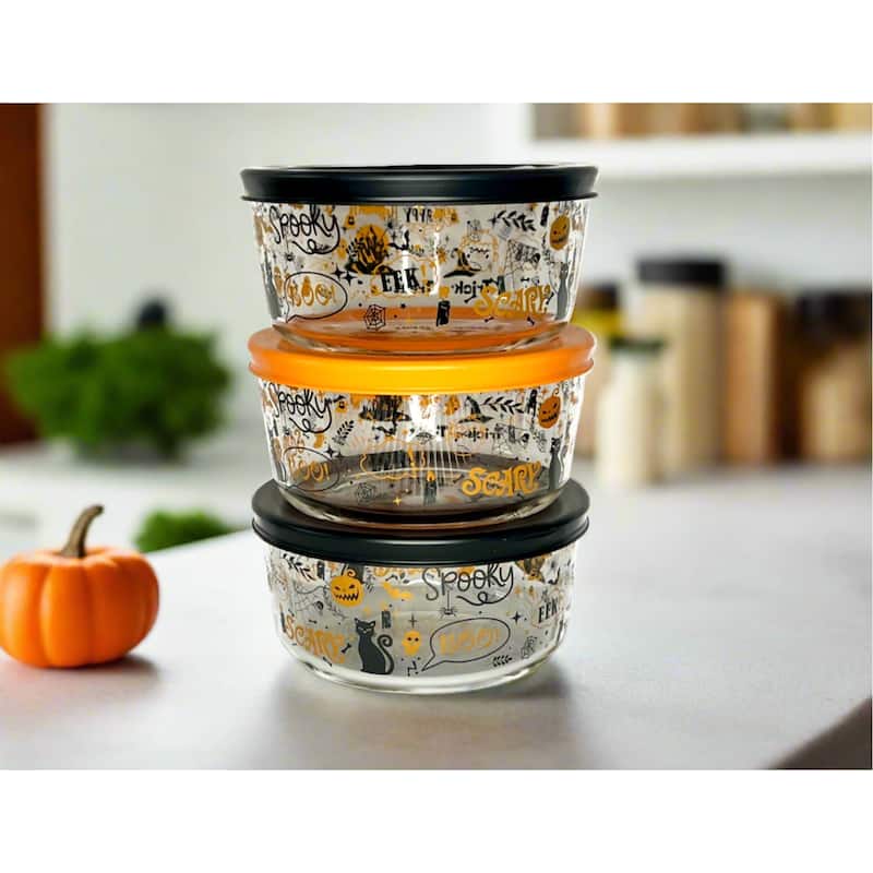 Halloween Glass Food Storage Containers with Spooky Design, BPA-Free Lids, Microwave & Dishwasher Safe