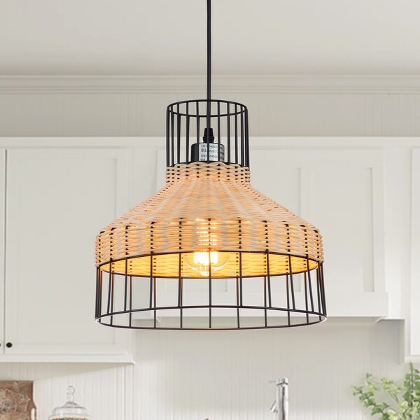 1-Light Pendant Light with Black Exterior and White Interior Finish ...