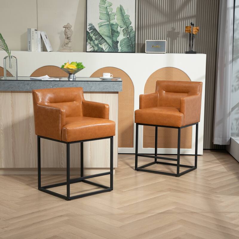 House Hold Counter Height Bar Stools Set of 2,Modern Square PU Bar Stool