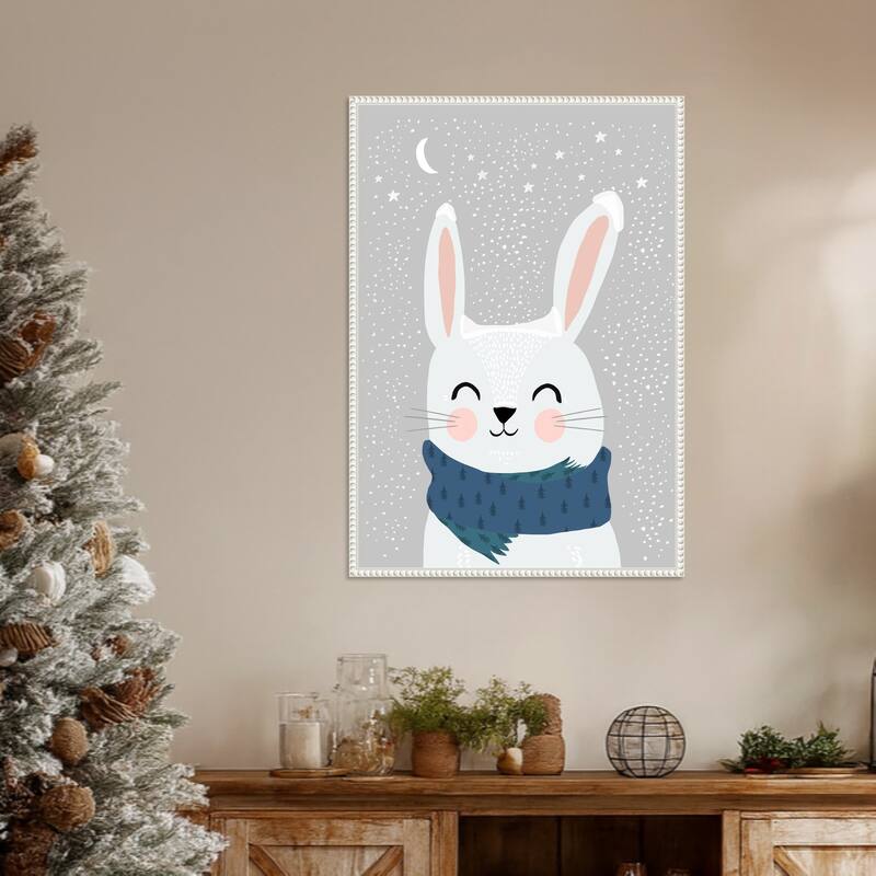 Snow Bunny by Treechild (23 x 33 in.), Framed Canvas Wall Art Print - Sylvie Beaded White