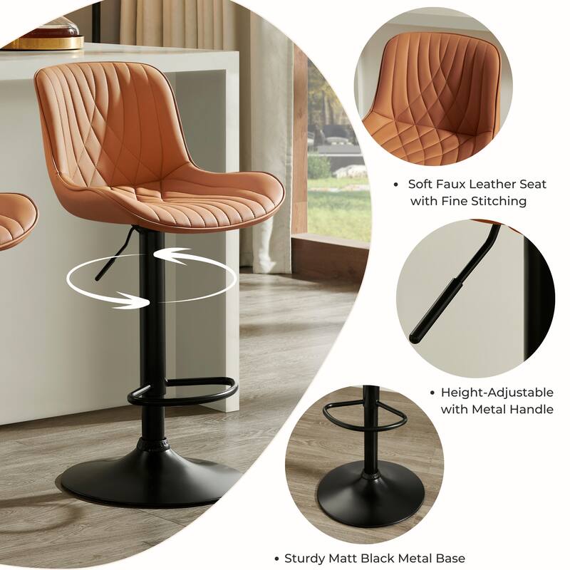 Roundhill Furniture Kovyn Contemporary Adjustable Barstool with Faux Leather Swivel Seats, Set of 2