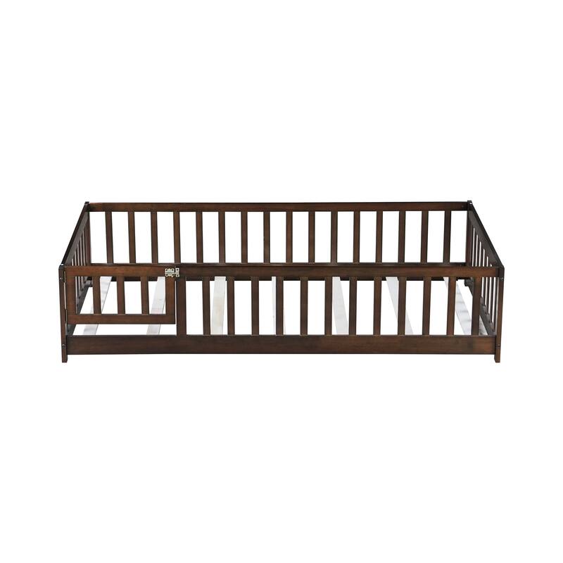Twin Size Floor Bed with Fence and Door