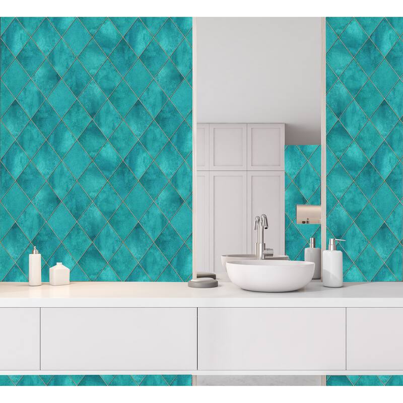 Geometric Teal Turquoise Argyle Wallpaper Peel and Stick