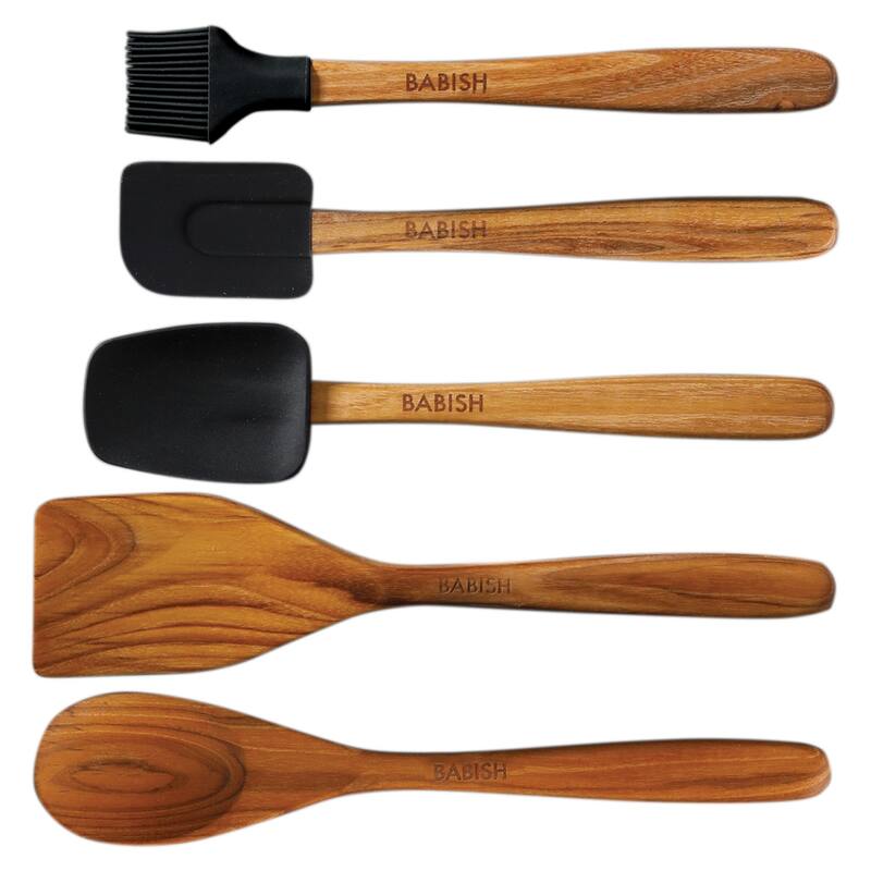 Babish 11 Piece Essential Wood, Silicone, and Stainless Steel Tool Set