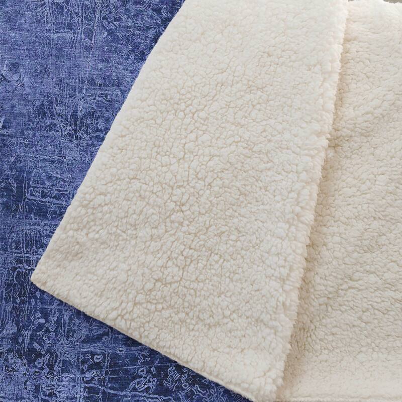 Premium Machine Washable Solid Imprints Sherpa Throw Blanket