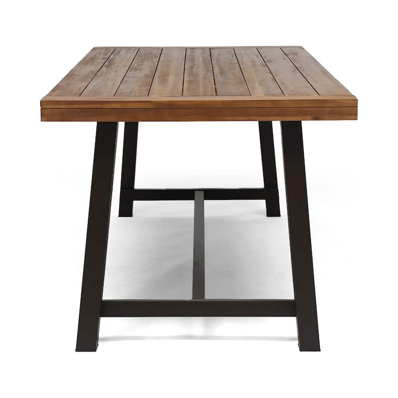Merax Outdoor Wooden Dining Table, Metal Frame