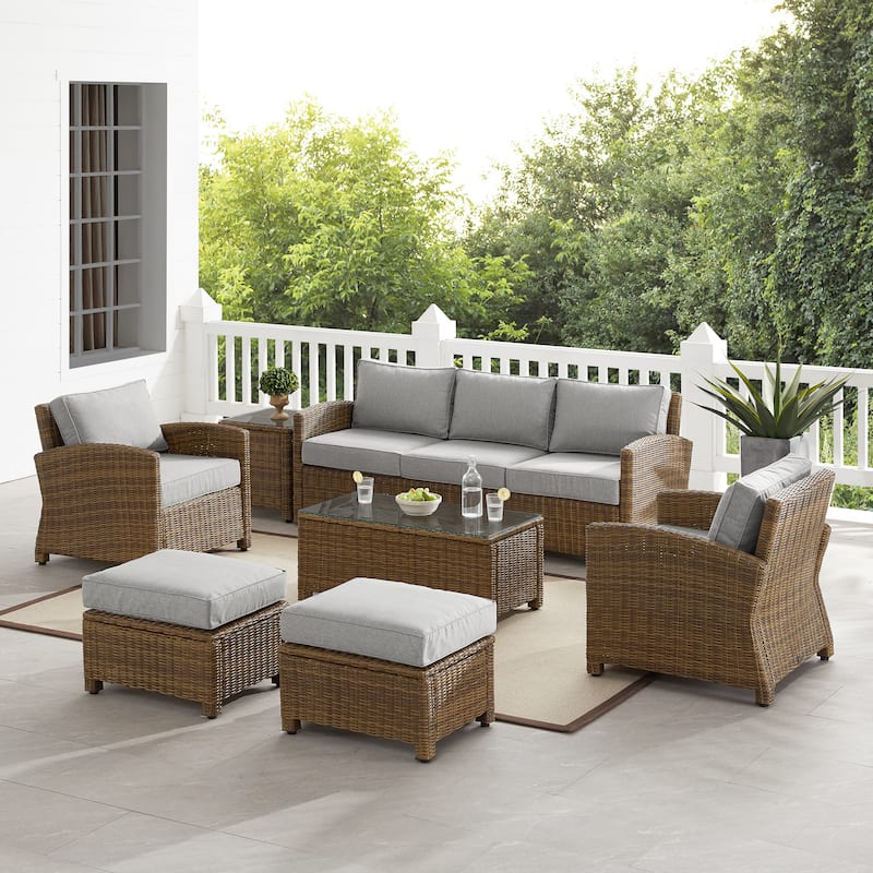 Crosley Bradenton 7Pc Outdoor Wicker Sofa Set - 151 "W x 163 "D x 32.5 "H