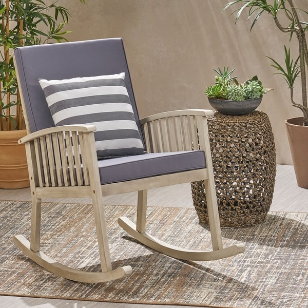 slide 2 of 10, Acacia Rocking Chair Outdoor Use, Durable Acacia Wood, Water-Resistant Cushions, for Garden, Lawn, Backyard, Pool Grey