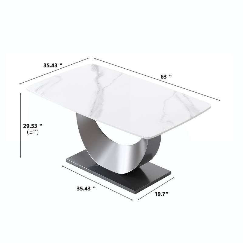 63"Rectangle Dining Room Table with U-Shape Stainless Steel Pedestal for Kitchen/Living Room(Table Only)