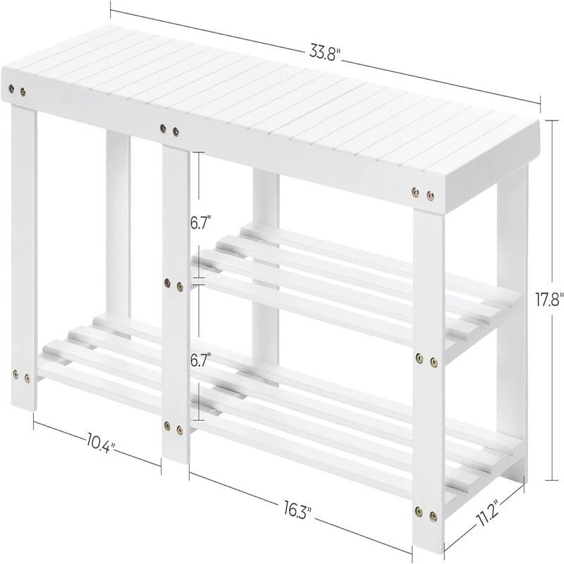 2-Tier Shoe Bench Boot Organizing Rack Entryway Storage Shelf - 11.1"D x 44.1"W x 17.7"H