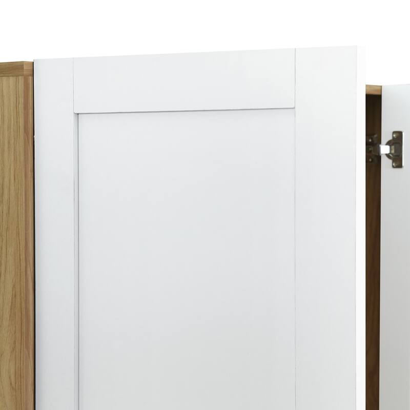 3 Doors Armoire Wardrobe Closet with 3 Side Shelves 2 Drawers, Wooden Bedroom Armoires with Hanging Rod for Bedroom