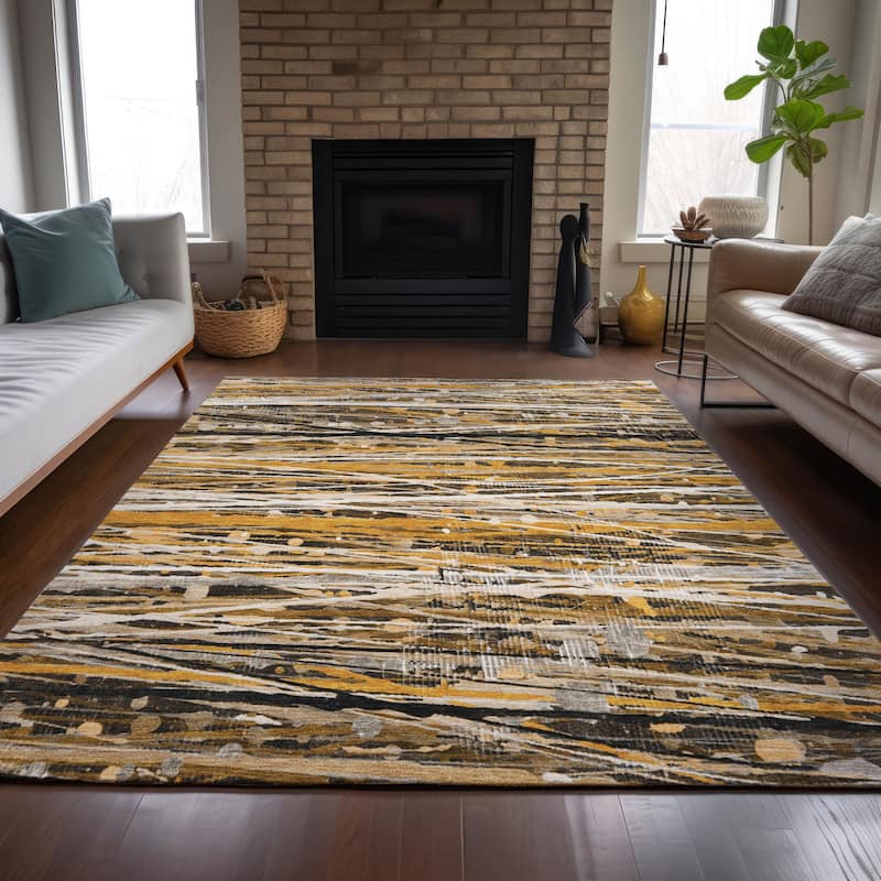 Machine Washable Indoor/Outdoor Abstract Stripes Chantille Rug