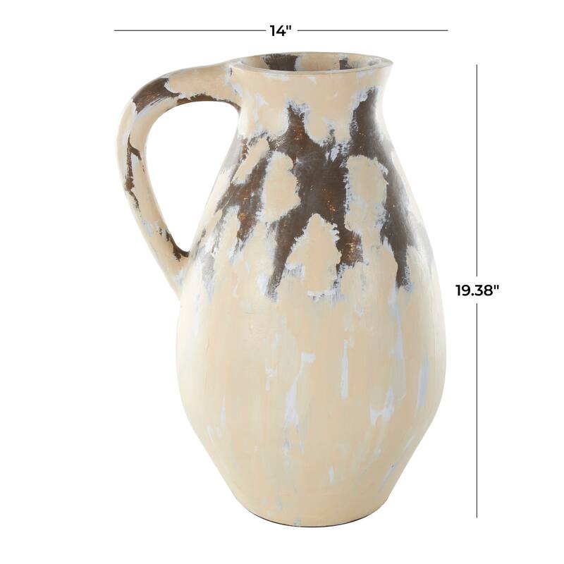 Cream Ceramic Antique Style Pot Decorative Vase with Curved Handle