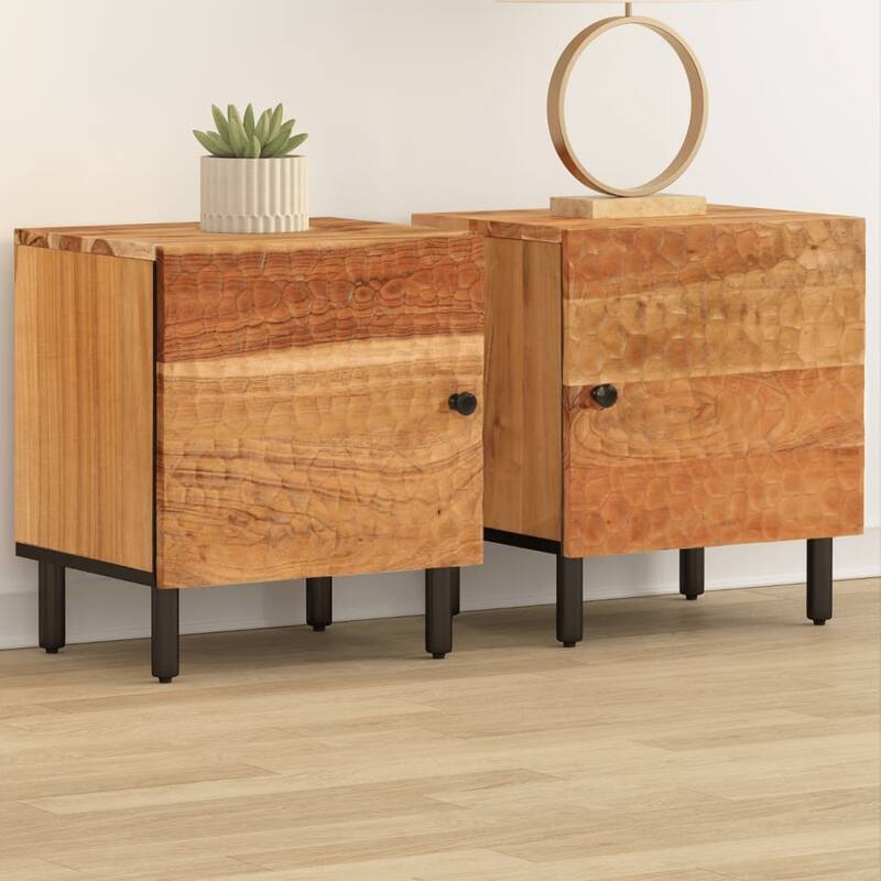 vidaXL Bedside Cabinet Accent Table Living Room Furniture Solid Wood Acacia - 13.0 x 15.7 x 18.1 in
