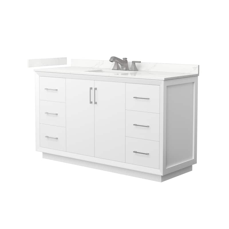 Wyndham Collection WCF414160S-QTZ-US3MXX Strada 60" Free Standing - White / Giotto Quartz Top / Brushed Nickel