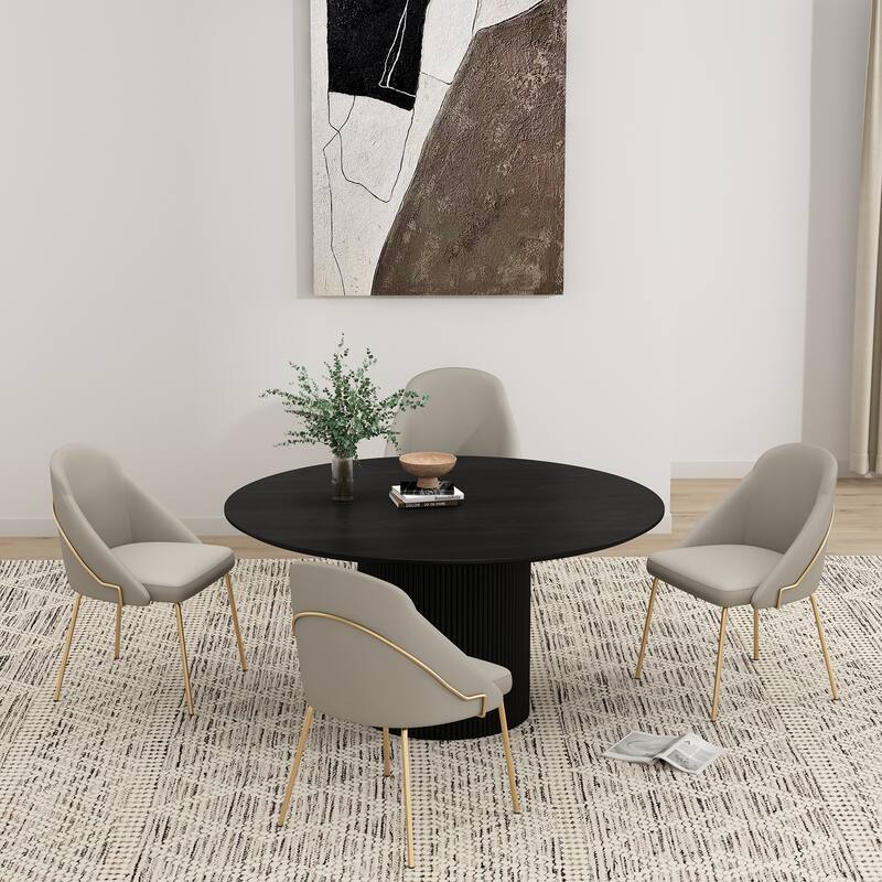 Manhattan Comfort Gracie Leatherette Dining Room Chair - Set of 4 - Stone and Gold