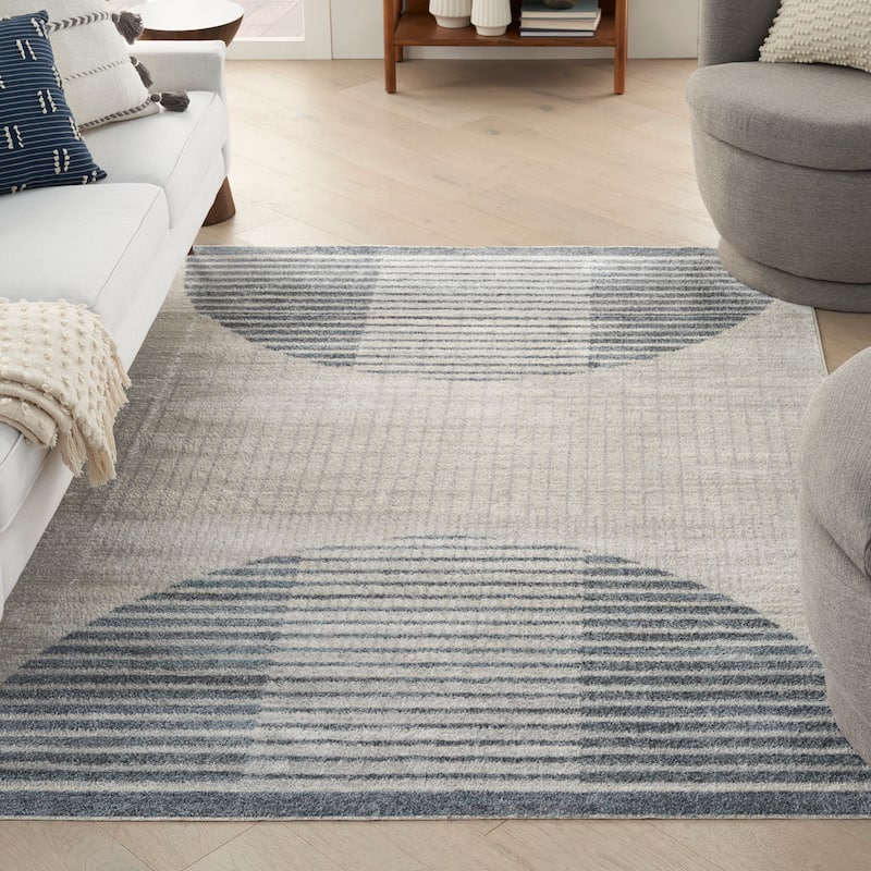 Nourison Astra Machine Washable Indoor Only Graphic Area Rug - 5' 3" x 7' - Ivory/Blue - Rectangle