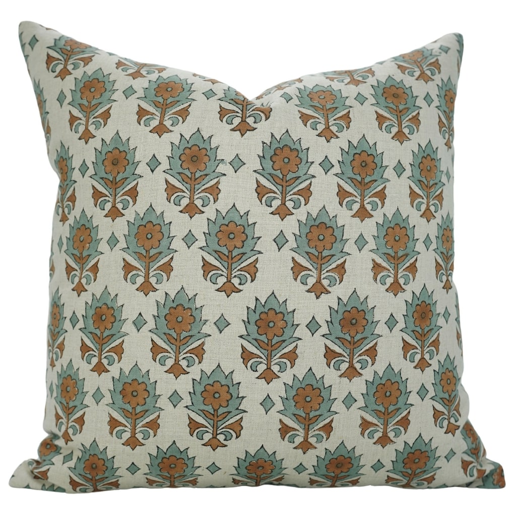 Fabdivine Bohemian Soft Linen Block Print Floral Pillow Cover Sofa or Home Decor, Kusum