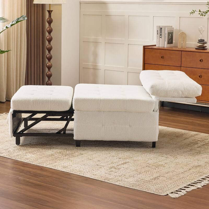 Teddy Fleece Armless Sleeper Chair Sofa Bed Space-Saving Pull-Out Chair Bed For Small Spaces
