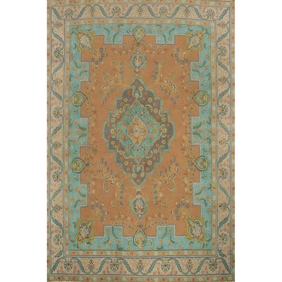 Hand Knotted Oriental 100% Wool Carpet Traditional Floral Oranges & Rust Tabriz Area Rug - 12' 7'' X 9' 6''