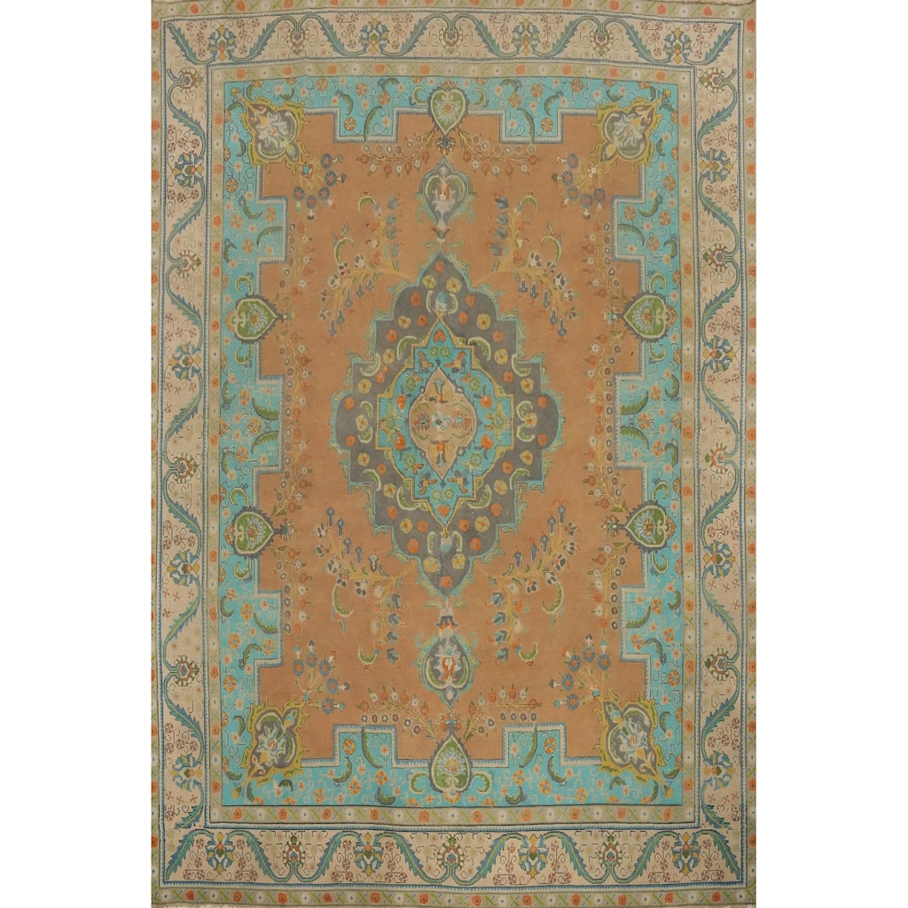Hand Knotted Oriental 100% Wool Carpet Traditional Floral Oranges & Rust Tabriz Area Rug - 12' 7'' X 9' 6''
