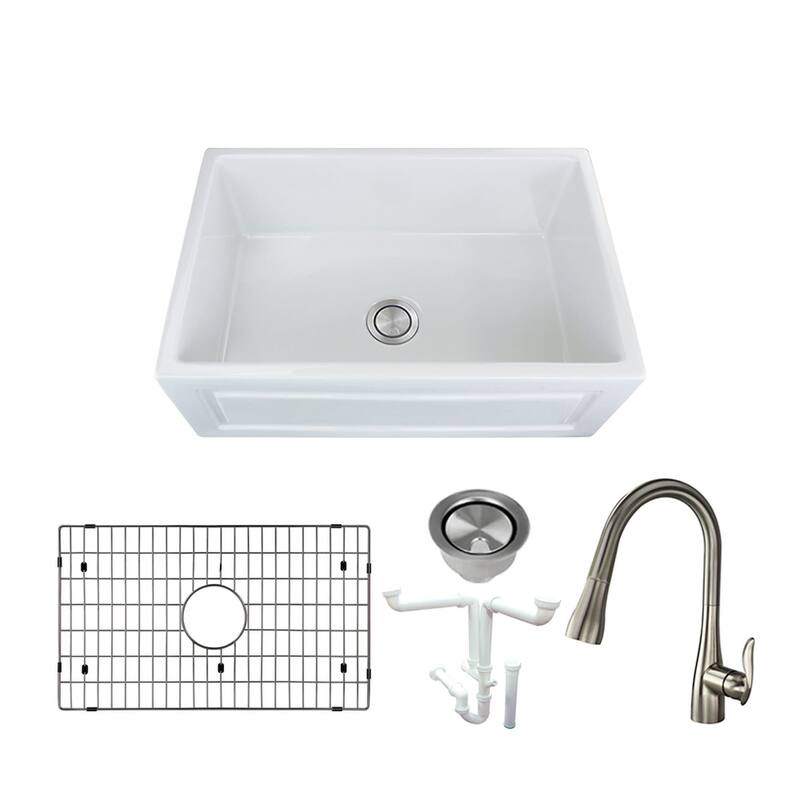 Transolid KF-FUSH302010 Versailles 30" Farmhouse Single Basin Fireclay - White