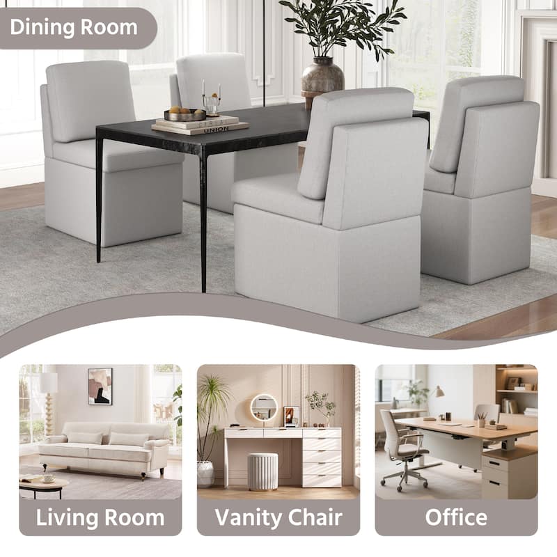 Upholstered Dining Chair with Under Seat Storage- Armless
