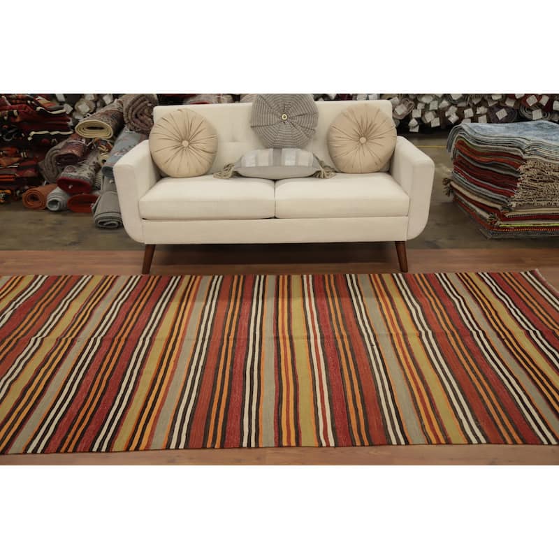 Hand Woven Oriental 100% Wool Carpet Southwestern Geometric Oranges & Rust Kilim Area Rug - 9' 10'' X 4' 8''