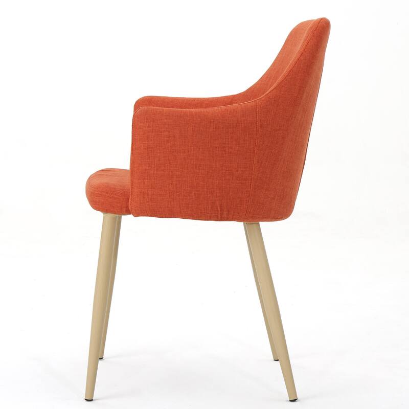 Dining Side Chair Set of 2, Orange Polyester, Light Brown Metal Legs