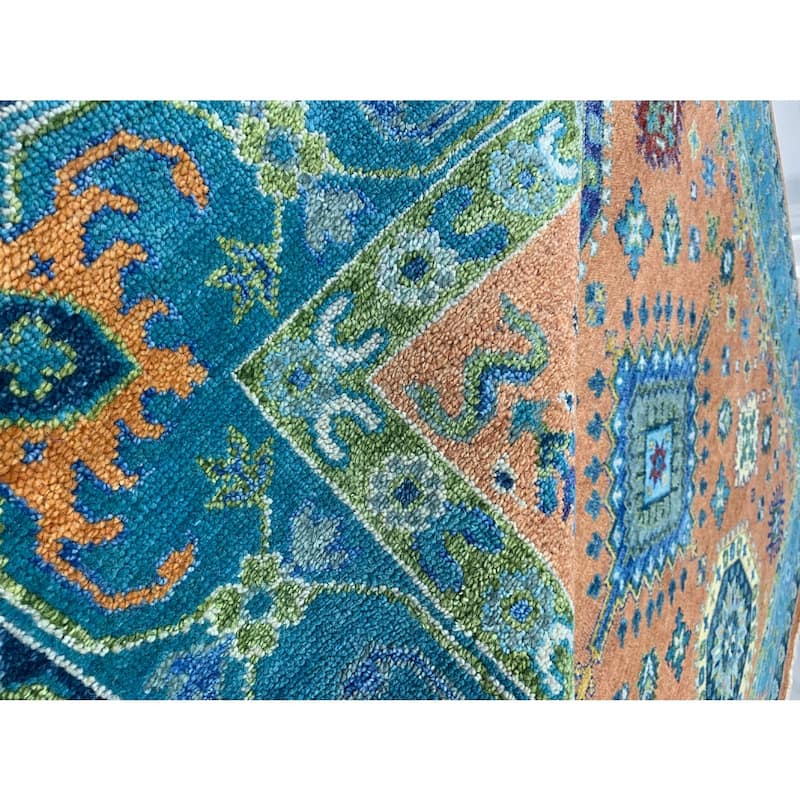 Hand-Knotted Wool Rust/S.Blue Area Rug, 10' x 14', Soft Handwoven Texture for Elegant Living Spaces - L