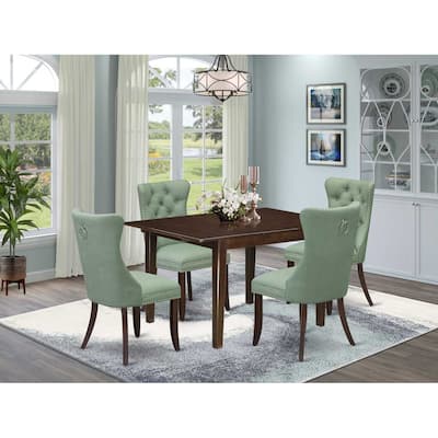 Modern 5 Piece Dinette Set - Rectangle Table & 4 Dining Chairs - Mahogany Finish
