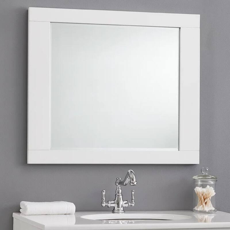 Rectangular Wooden Frame Mirror with Mounting Hardware, White