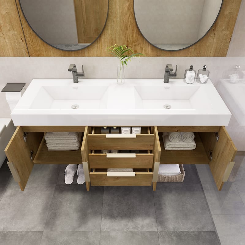 Noble 60" Wall Mounting Vanity with Reinforced Acrylic Double Sink