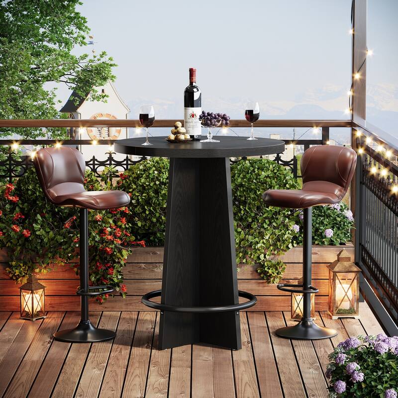 Round Bar Table with Pedestal Base, 37.4'' Tall Bistro Pub Table