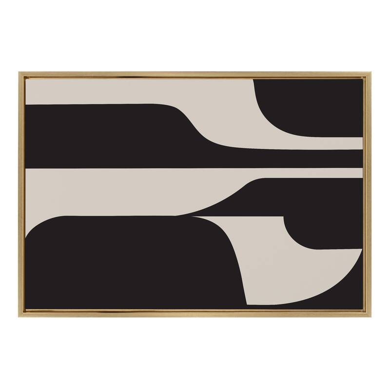 Kate and Laurel Sylvie Eye Catching Sleek Abstract 6 Black and Beige Framed Canvas by The Creative Bunch Studio