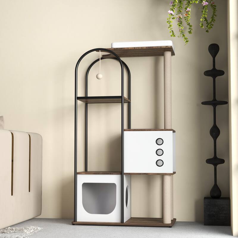 Cat Tree Tower, Cat Tower House with Scratcher Post, Cat Tree Condo with Scratching Pads, Cat Furniture with Resting Bed
