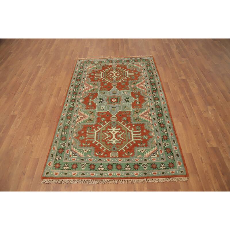Hand Knotted Oriental 100% Wool Carpet Traditional Geometric Oranges & Rust Kazak Area Rug - 6' 1'' X 3' 10''