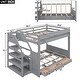preview thumbnail 8 of 13, Gray Full Futon Bunk Beds with Staircase and Bedside Table Can be Swapped Left Right, Lower Bed Convertible Daybed with Drawers