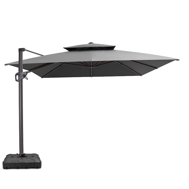 VredHom Patio Outdoor 9 x 11 FT Double Top Cantilever-Offset Umbrella with HDPE Wheel Base - DarkGrey