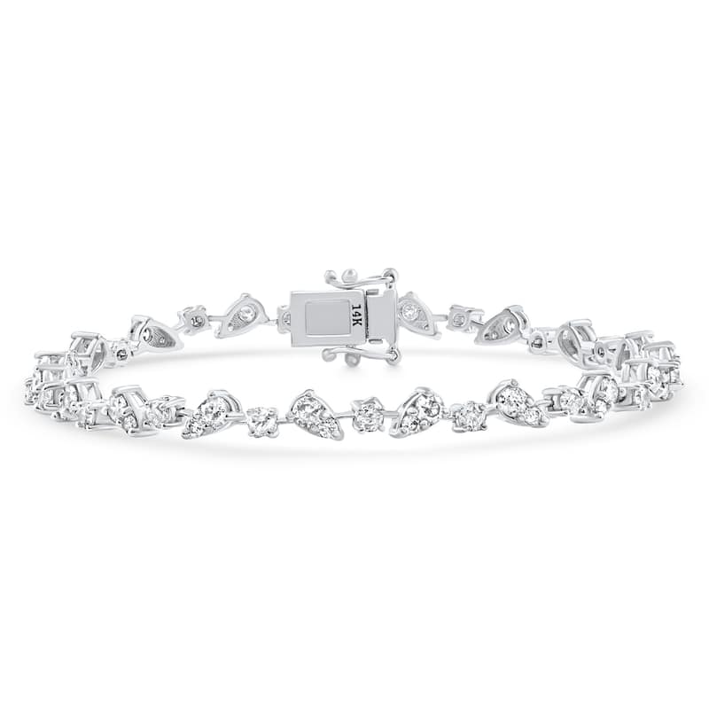 Bliss Diamond 3.43Ct White Gold Natural Real Diamond Pear Frame Tennis Bracelet 7" Women's