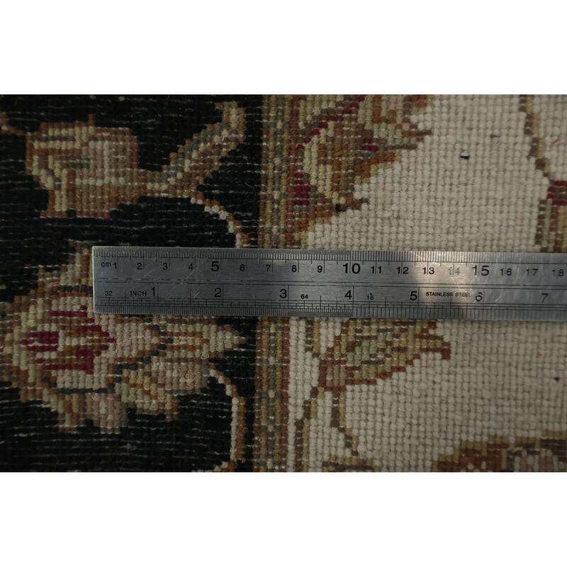 Hand Knotted Oriental Wool & Silk Carpet Traditional Floral Beige & Ivories Agra Runner Rug - 8' 0'' X 2' 6''