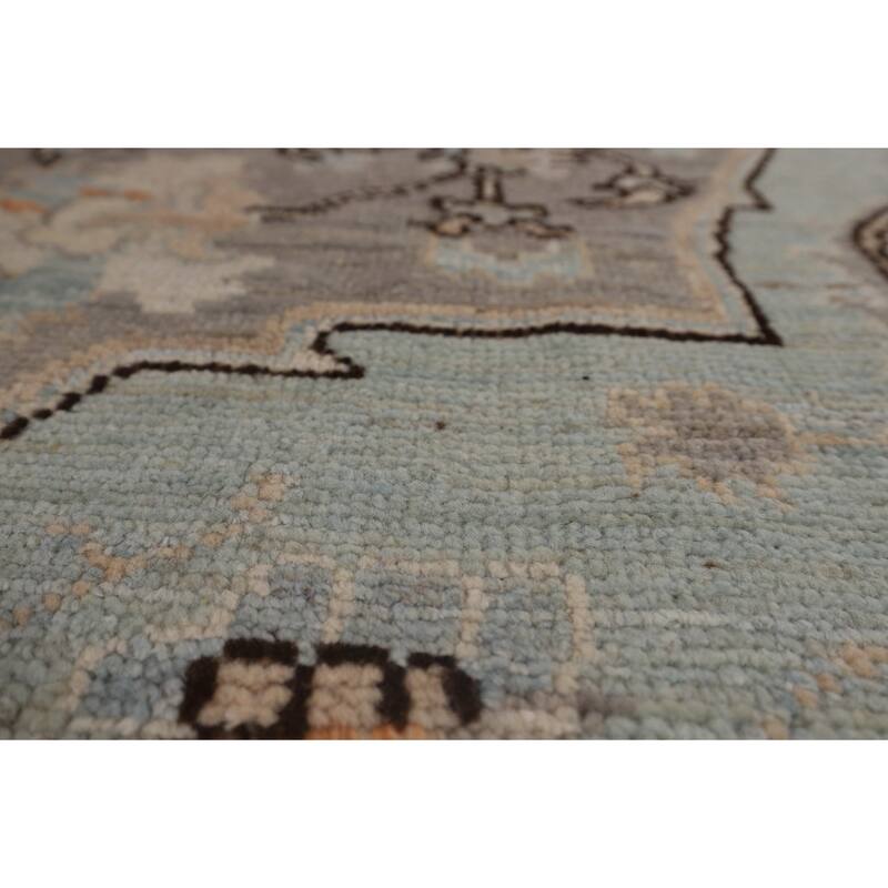 Vegetable Dye Oushak Turkish Rug Blue Hand-Knotted Wool Carpet - 6'1"x 9'0"