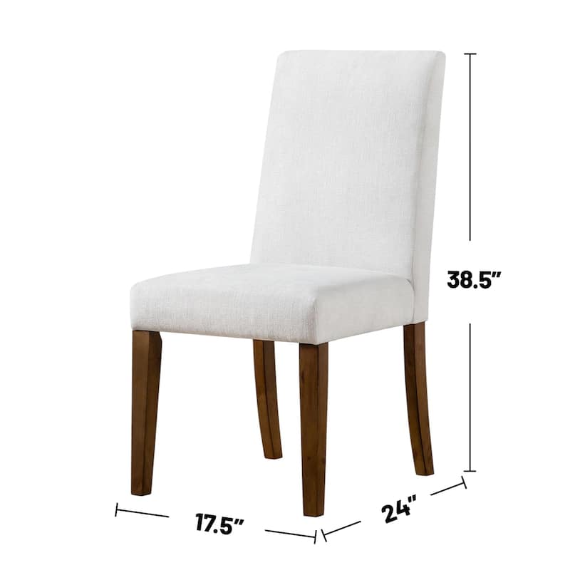 Set of 2 Upholstered Dining Chairs with Wood Legs in Brown and White
