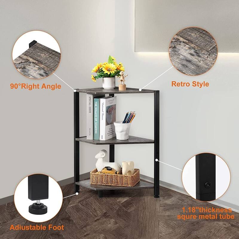 2 Pack 3-Tier Corner Shelf Storage Rack Organizer Display Stand for Living Room
