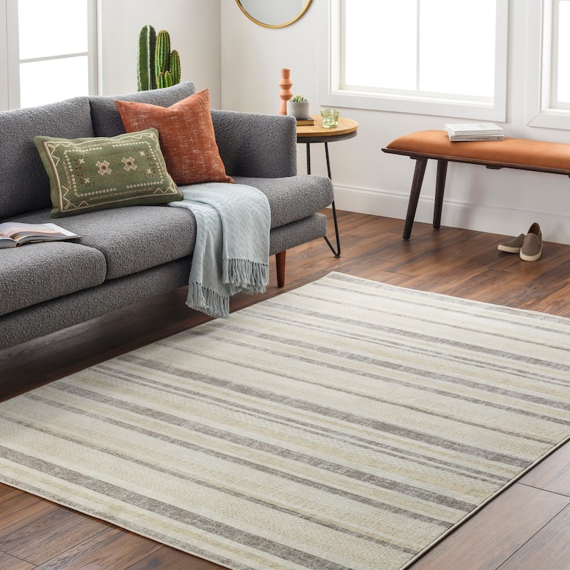 Livabliss Shaoli Casual Striped Indoor/ Outdoor Area Rug - 5'3" x 7'3" - Brown/Cream