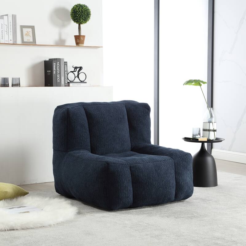 Fluffy Bean Bag Chair with Memory Foam and Ottoman, Super Soft Velvet Bean Bag for Adults & Kids, Comfortable Lazy Sofa