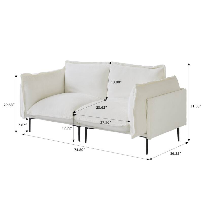 Living Room Furniture Loveseat for Small Space, Velvet Sectional Sofa Deep Seat Upholstered Cloud Modular Couch - Loveaseat