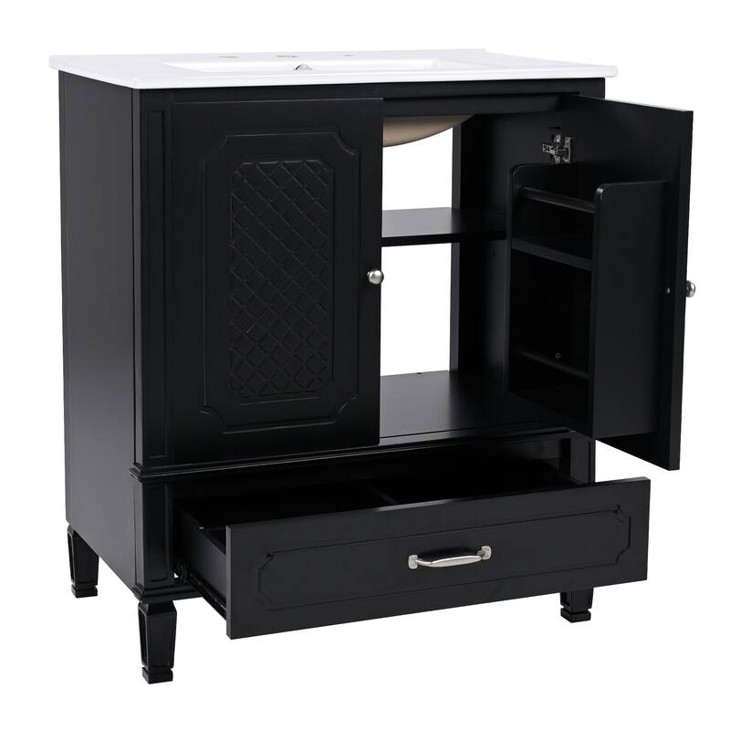 Grey 30-Inch Freestanding Vanity Cabinet with Sink, Adjustable Shelf, Storage Drawer, and Painted Finish