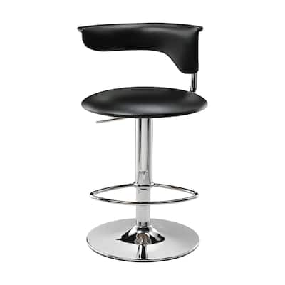 Adjustable Seat Height Black Faux Leather Bar Stool with Chrome Pedestal Base and Low Back Support - 33”H x 18”W x 16”D