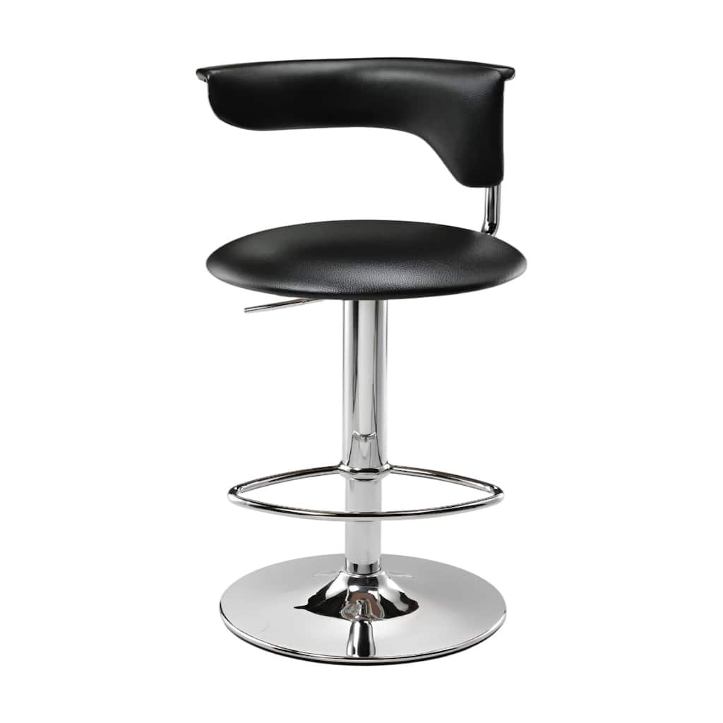 Adjustable Seat Height Black Faux Leather Bar Stool with Chrome Pedestal Base and Low Back Support - 33”H x 18”W x 16”D